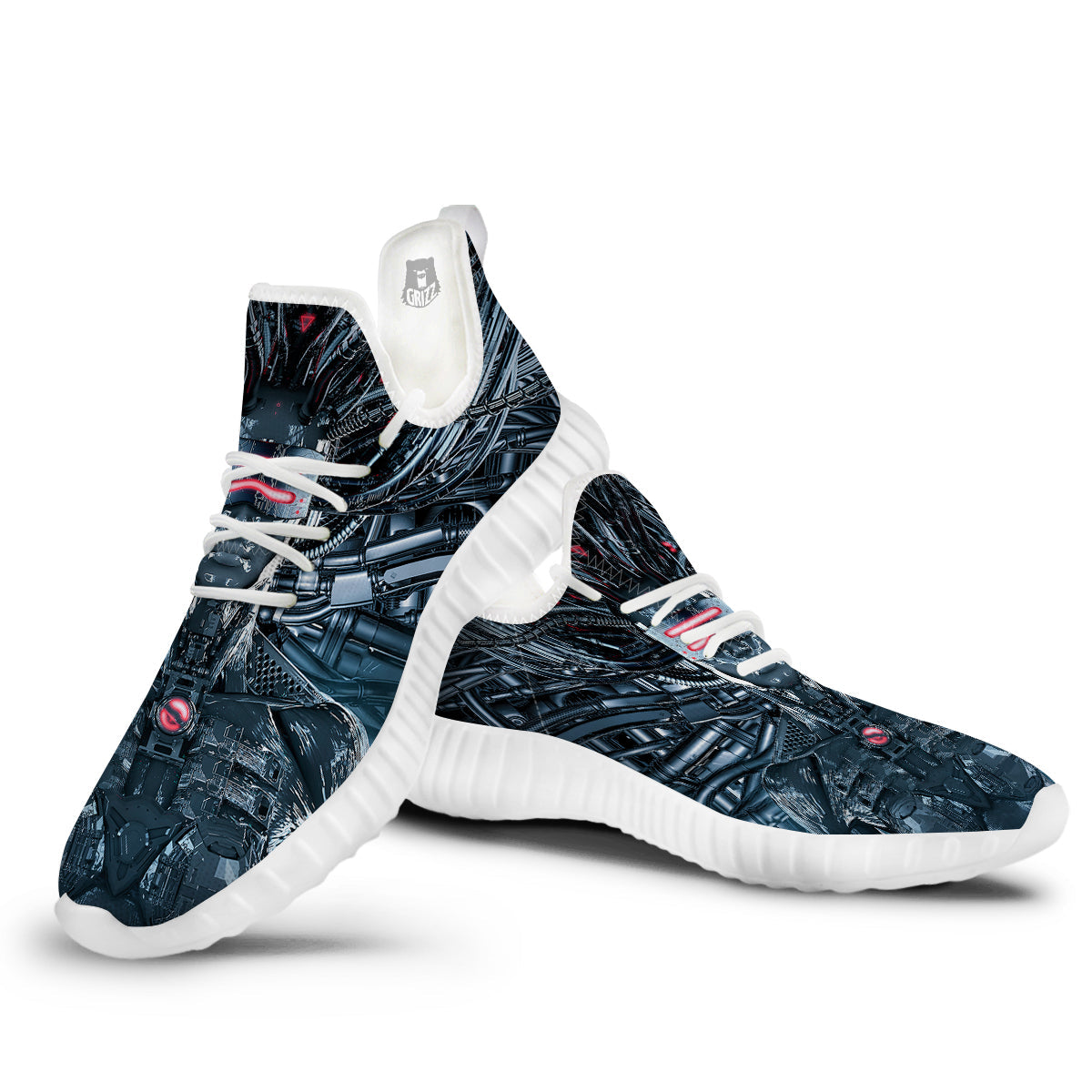 Cyborg Cyberpunk Print White Walking Shoes-grizzshop