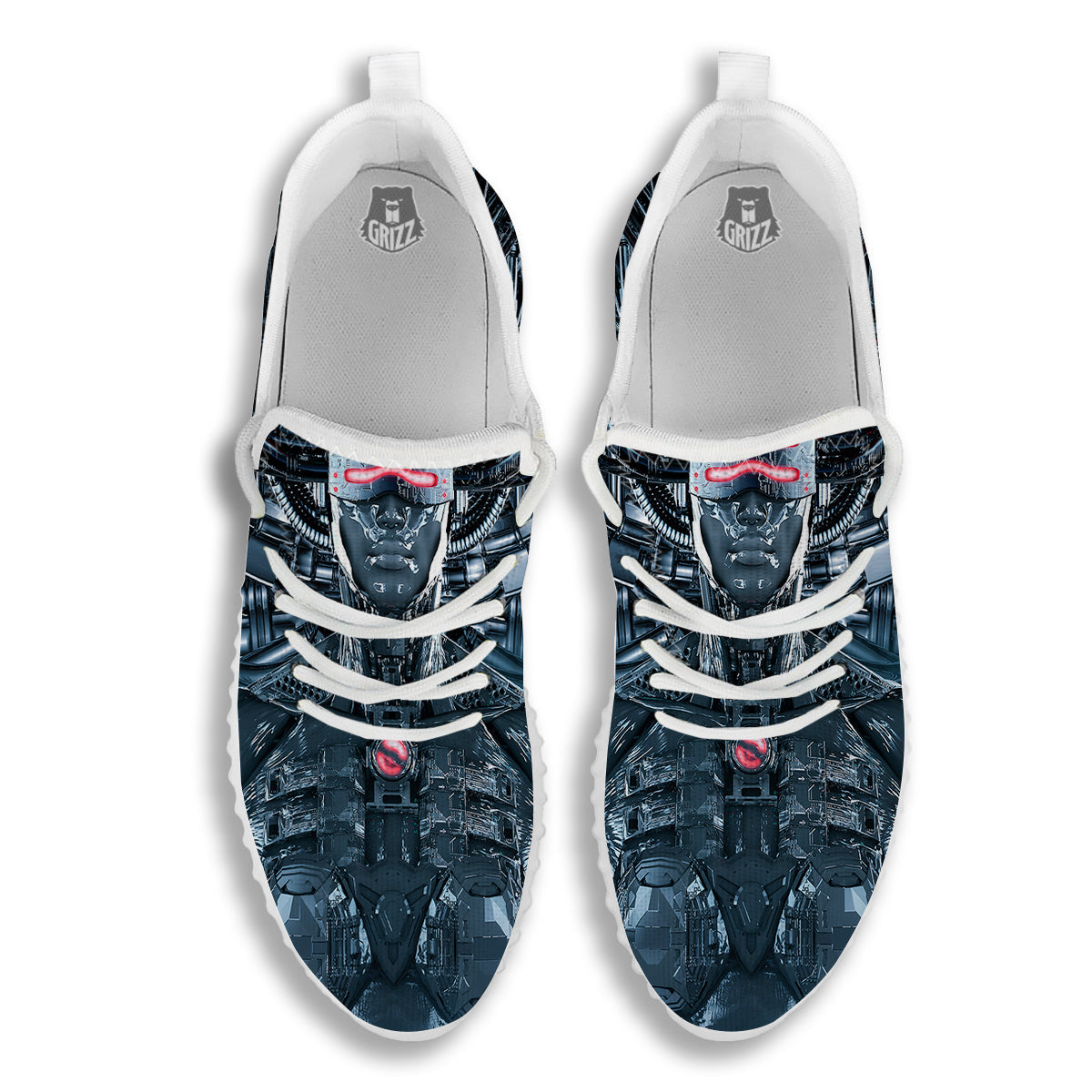 Cyborg Cyberpunk Print White Walking Shoes-grizzshop