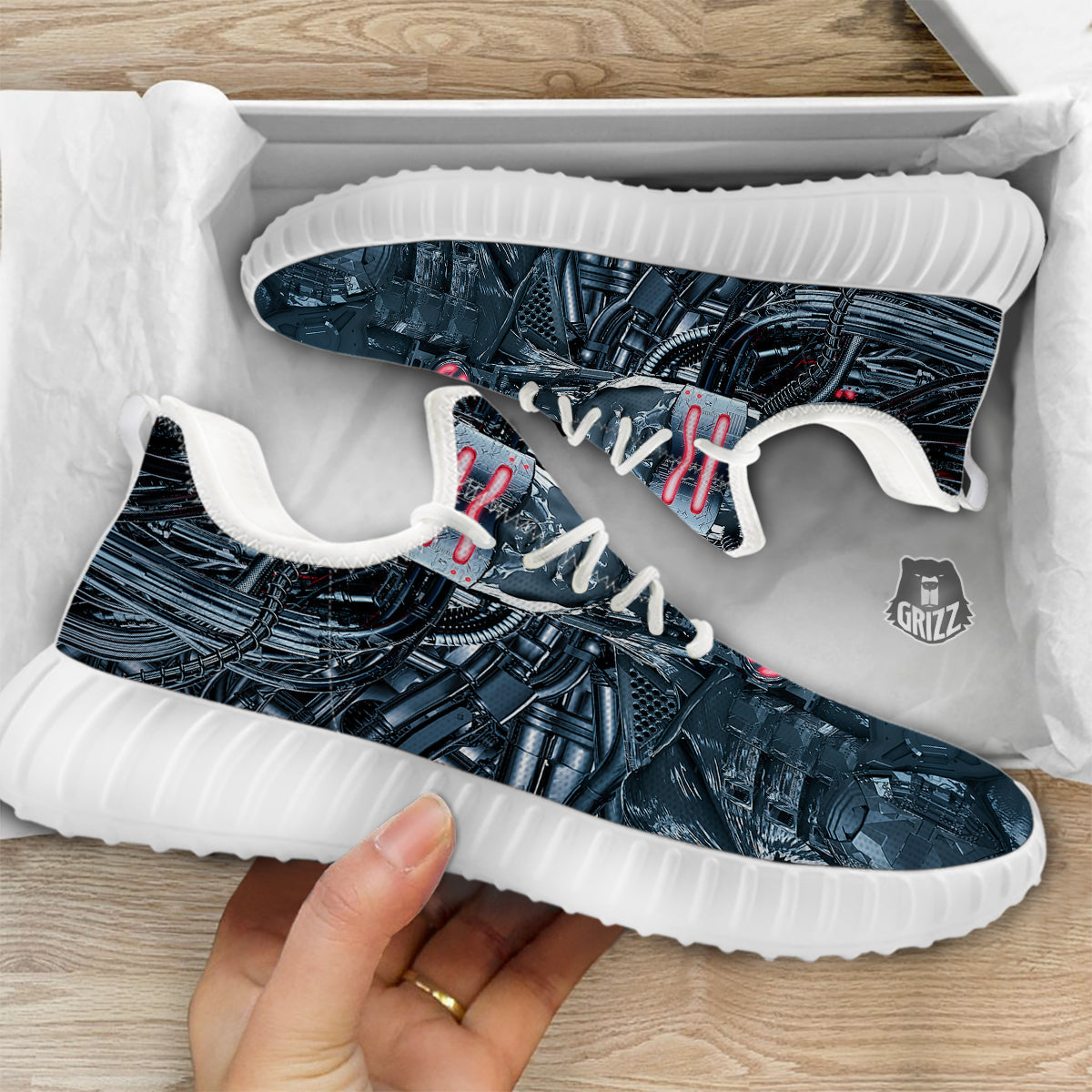 Cyborg Cyberpunk Print White Walking Shoes-grizzshop