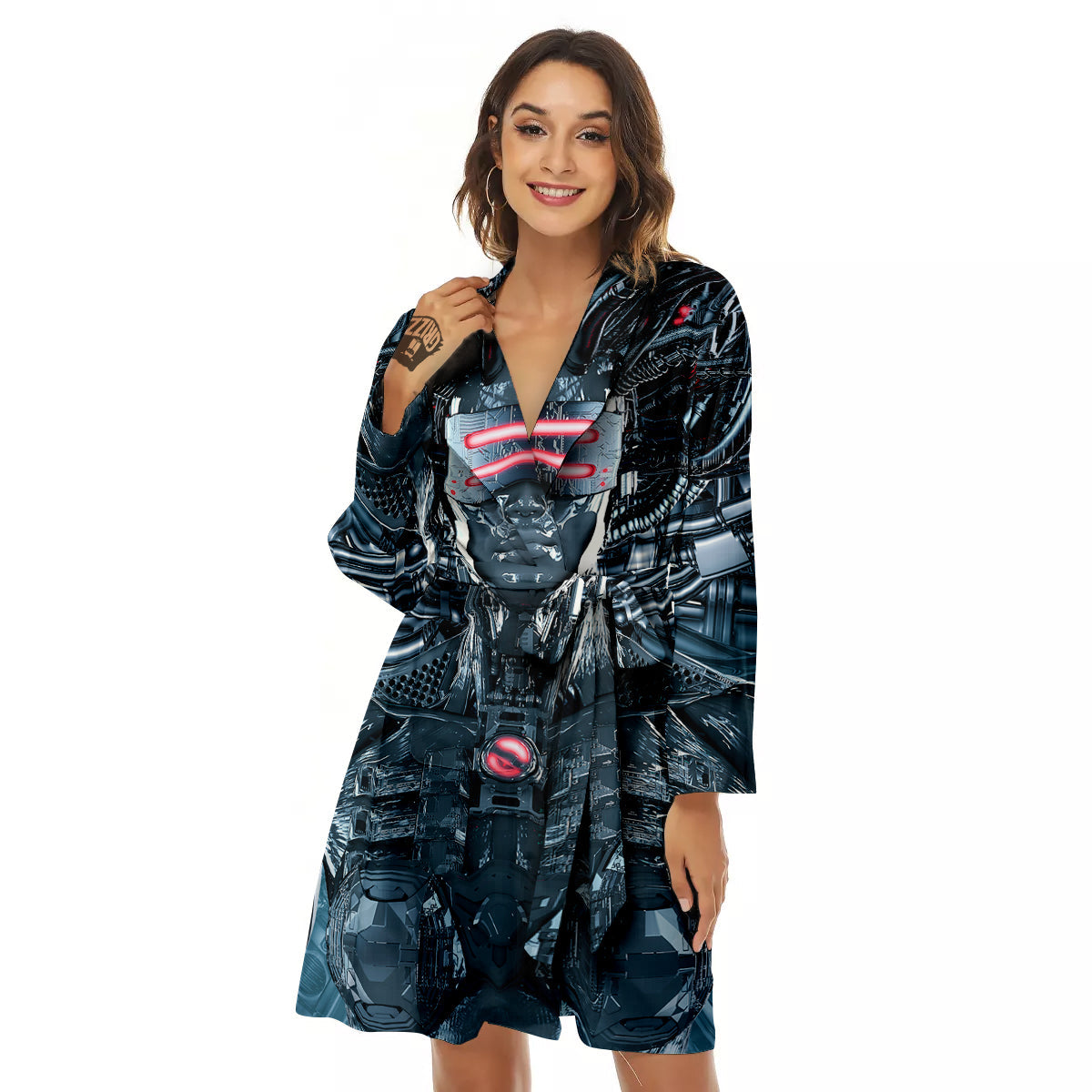 Cyborg Cyberpunk Print Women's Robe-grizzshop