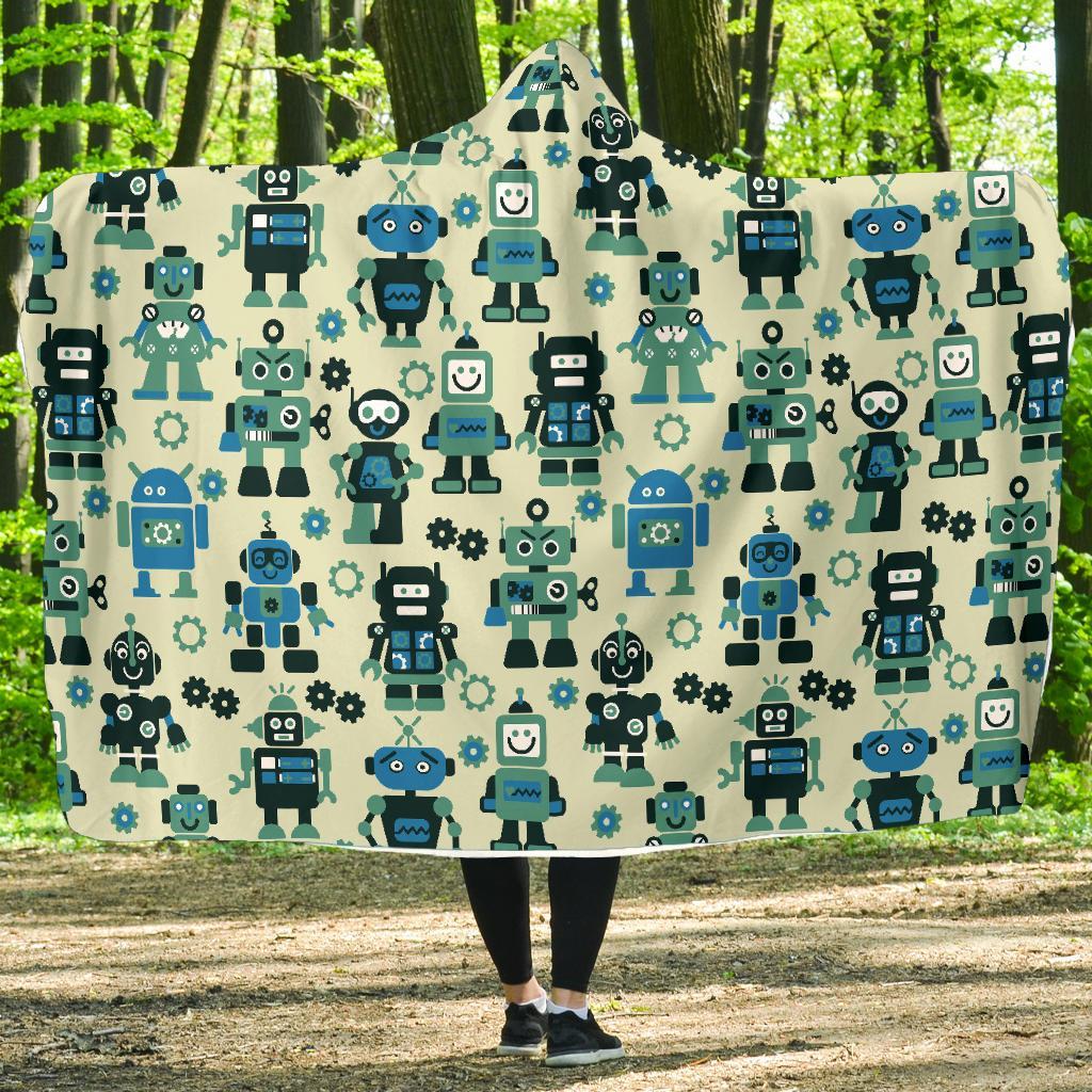 Cyborg Robot Pattern Print Hooded Blanket-grizzshop