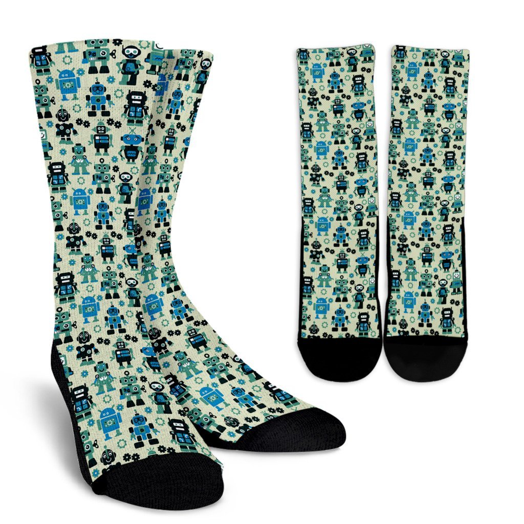 Cyborg Robot Pattern Print Unisex Crew Socks-grizzshop