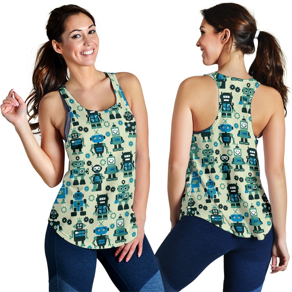 Cyborg Robot Pattern Print Women's Racerback Tank Tops-grizzshop