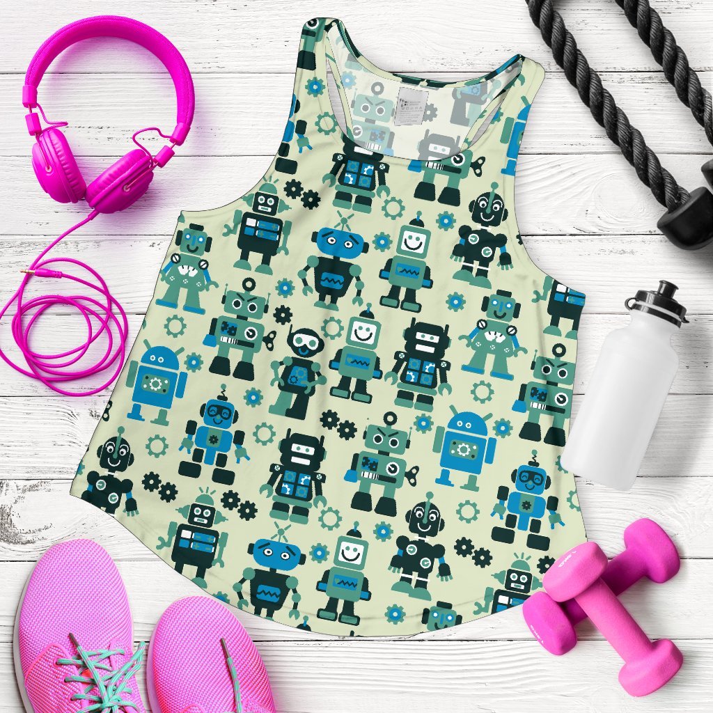 Cyborg Robot Pattern Print Women's Racerback Tank Tops-grizzshop