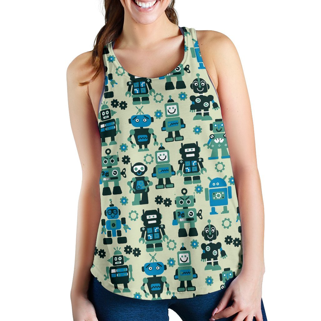 Cyborg Robot Pattern Print Women's Racerback Tank Tops-grizzshop