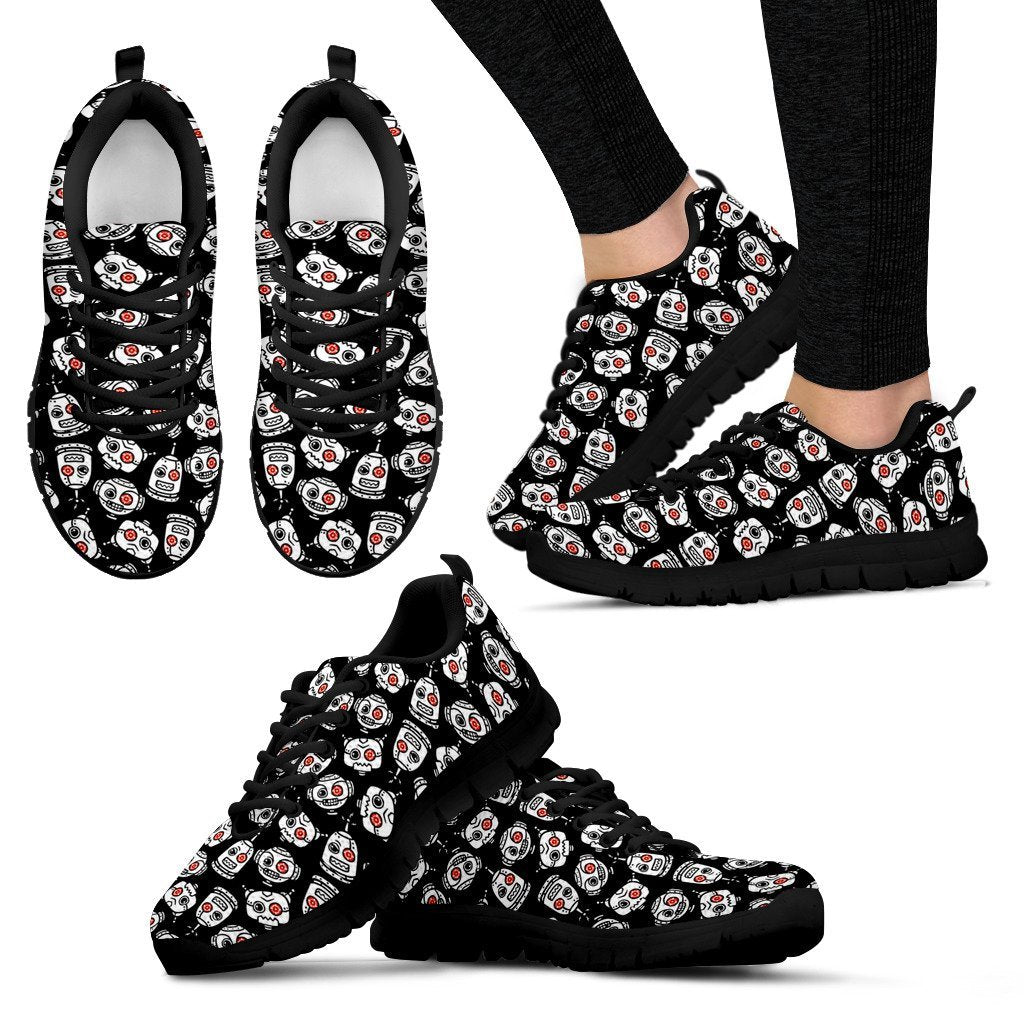 Cyborg Robot Print Pattern Black Sneaker Shoes For Men Women-grizzshop