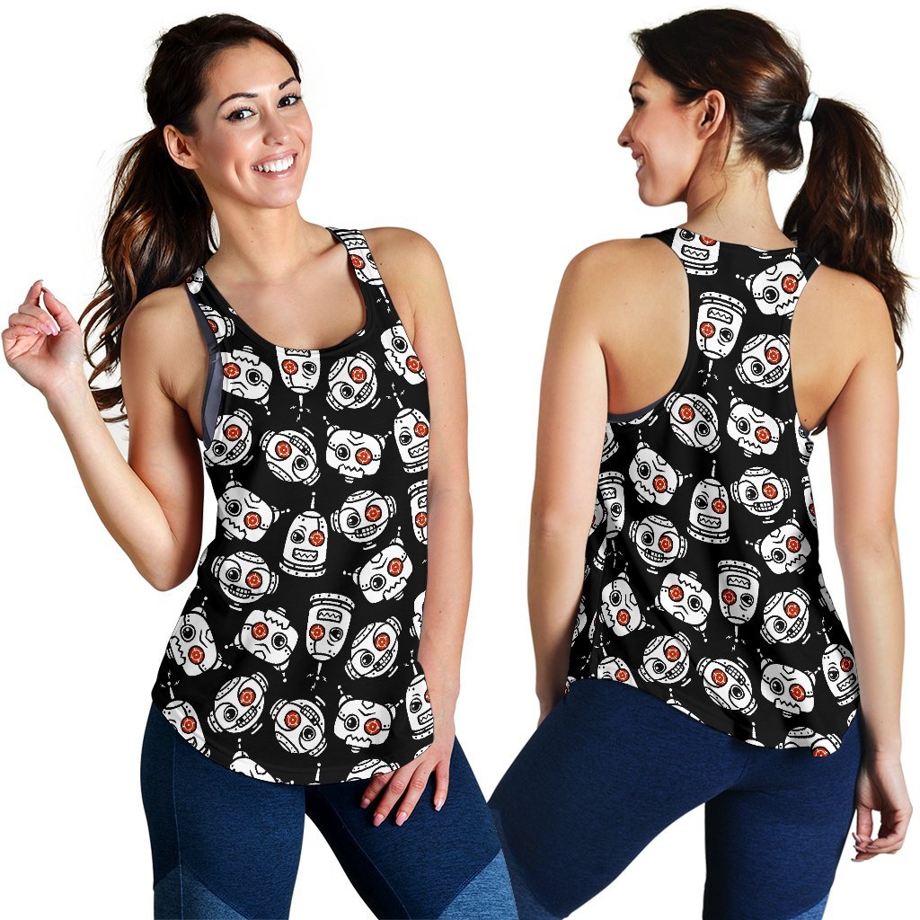Cyborg Robot Print Pattern Women's Racerback Tank Tops-grizzshop