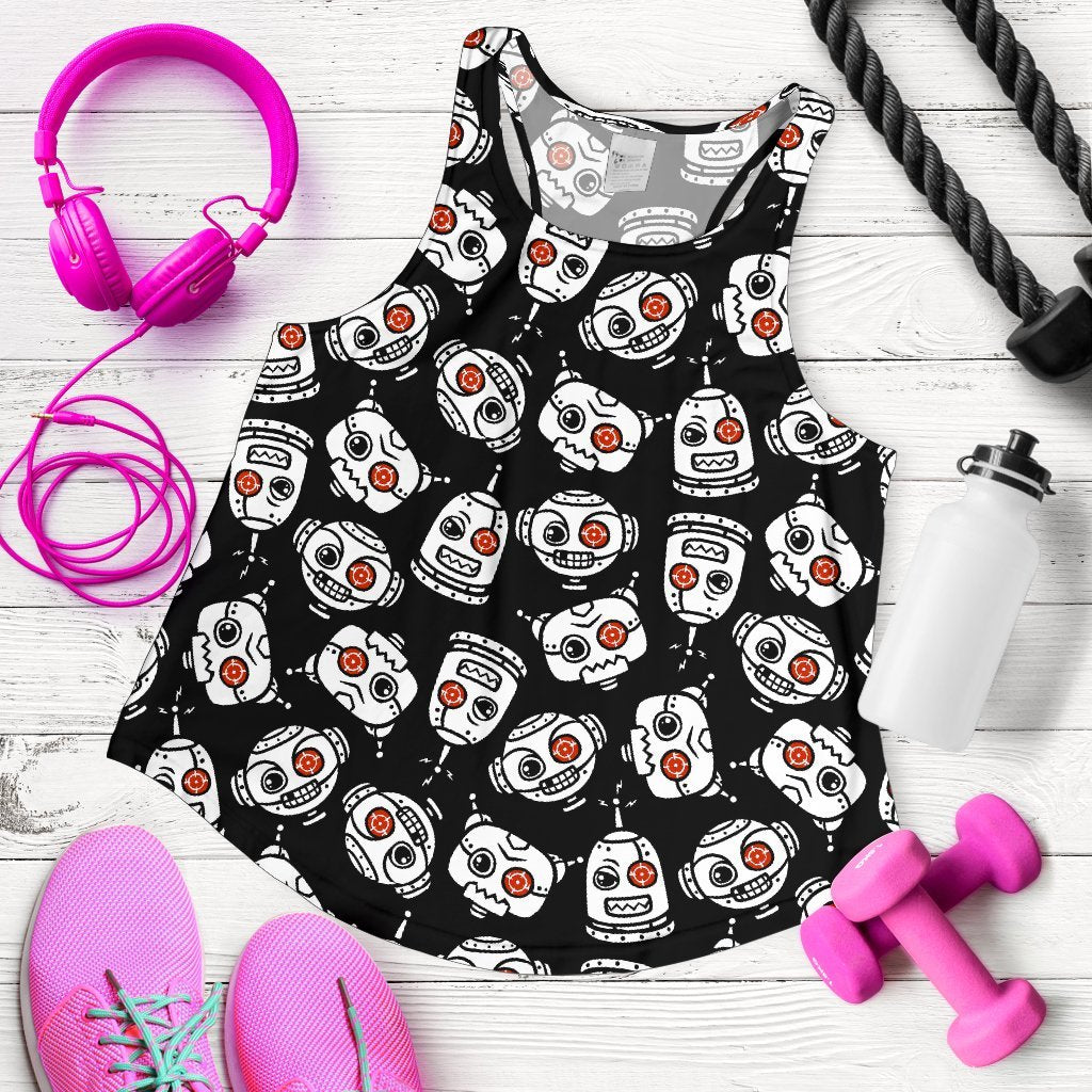 Cyborg Robot Print Pattern Women's Racerback Tank Tops-grizzshop