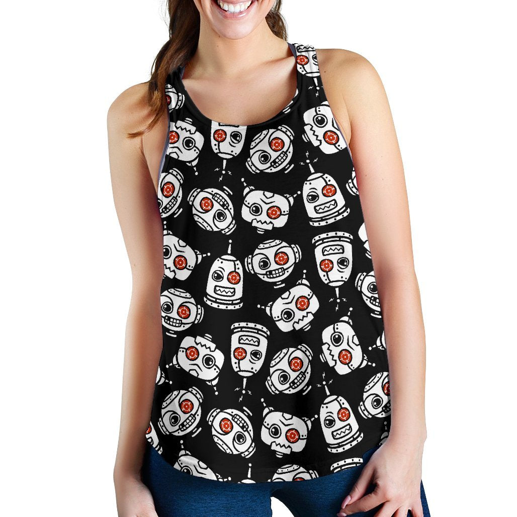 Cyborg Robot Print Pattern Women's Racerback Tank Tops-grizzshop