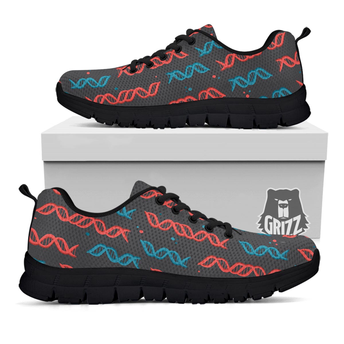 DNA Blue And Red Print Pattern Black Sneaker-grizzshop