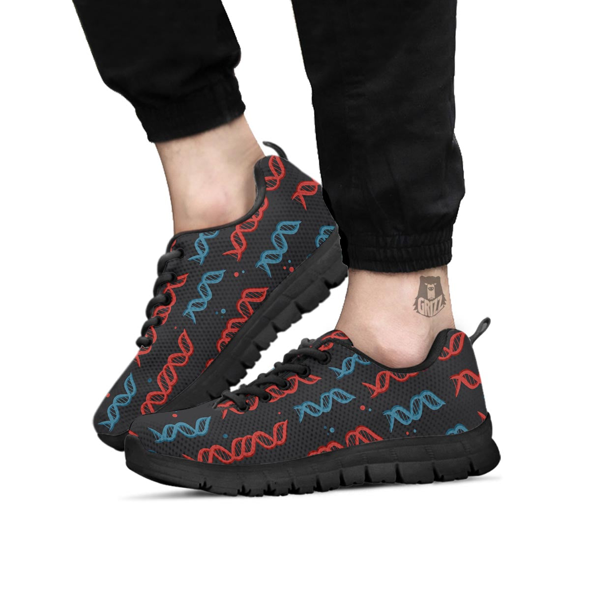 DNA Blue And Red Print Pattern Black Sneaker-grizzshop