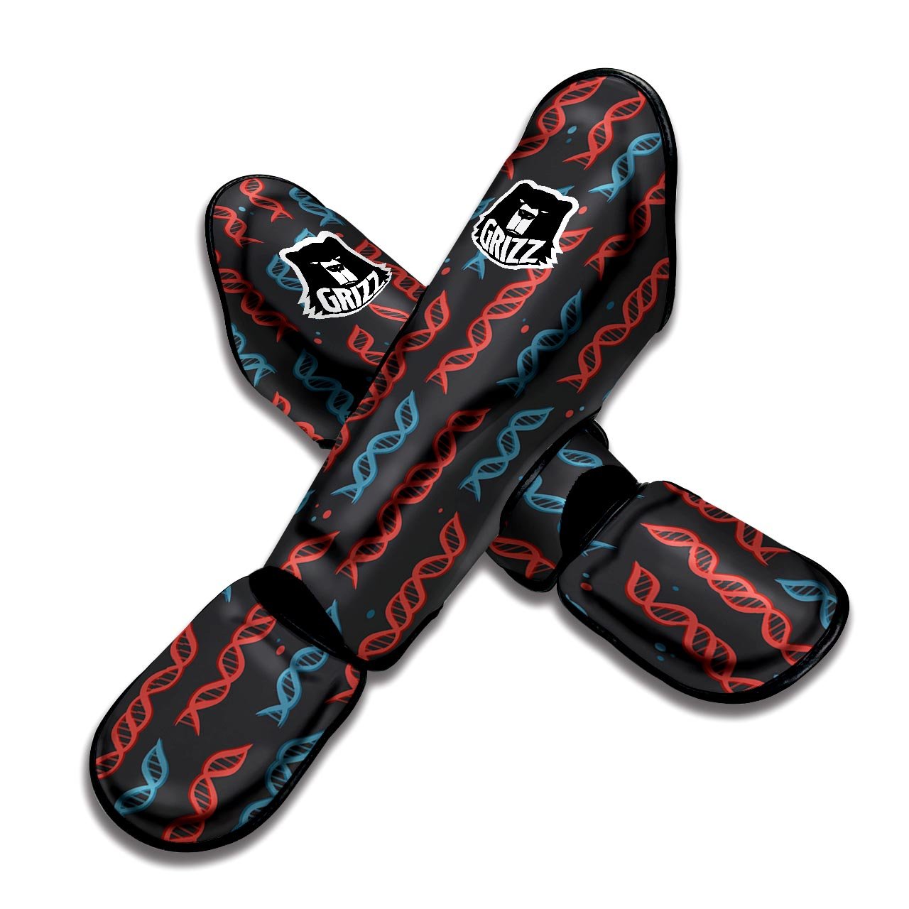 DNA Blue And Red Print Pattern Muay Thai Shin Guards-grizzshop