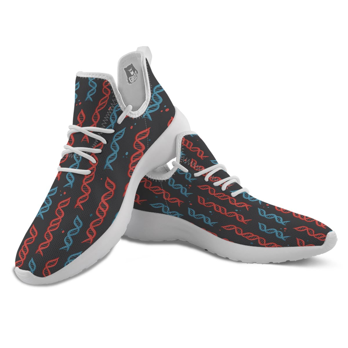 DNA Blue And Red Print Pattern White Athletic Shoes-grizzshop