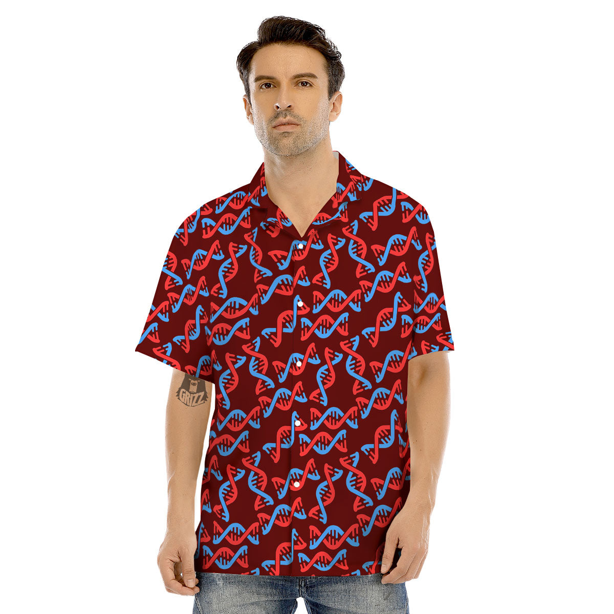 DNA Helix Print Pattern Men's Hawaiian Shirt-grizzshop