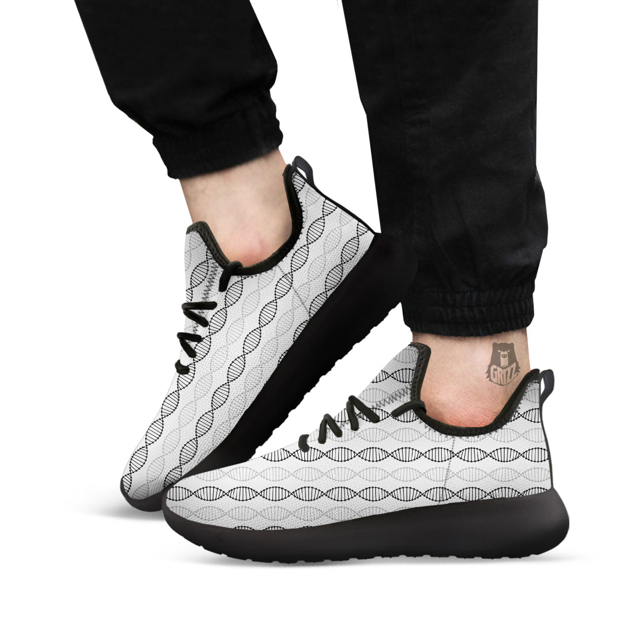 DNA Strands Print Pattern Black Athletic Shoes-grizzshop