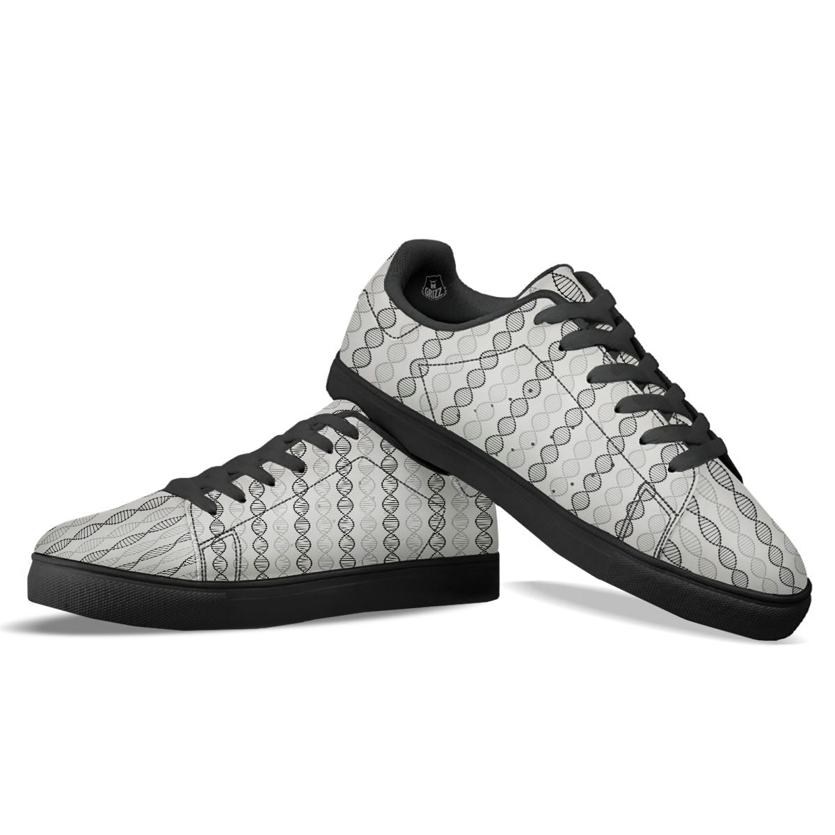 DNA Strands Print Pattern Black Low Top Sneakers-grizzshop
