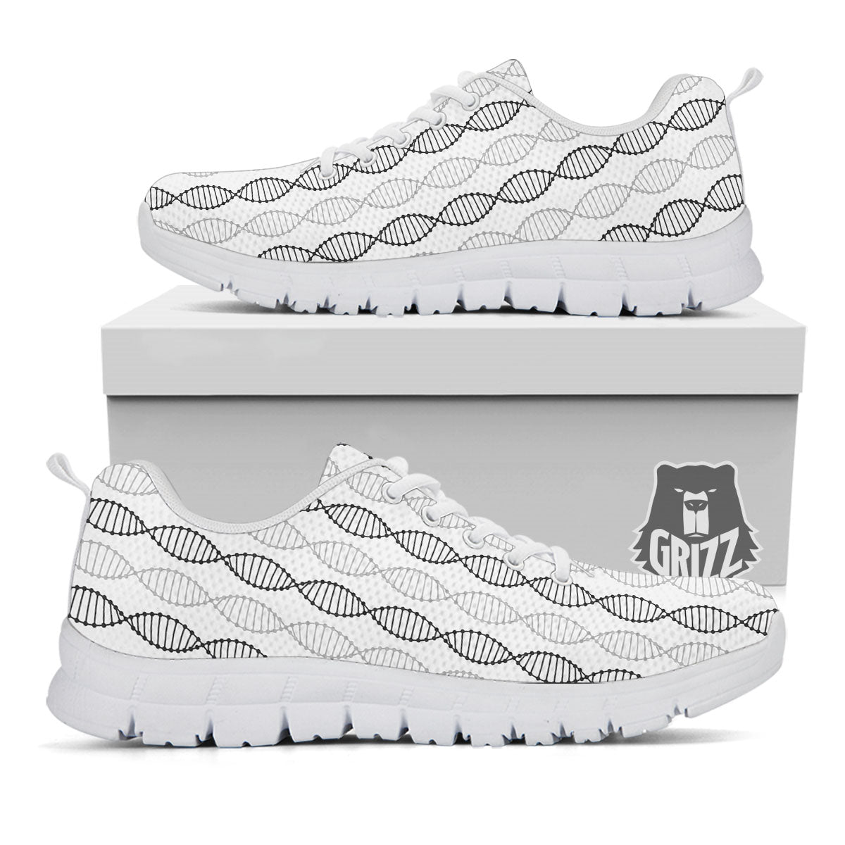 DNA Strands Print Pattern White Sneaker-grizzshop