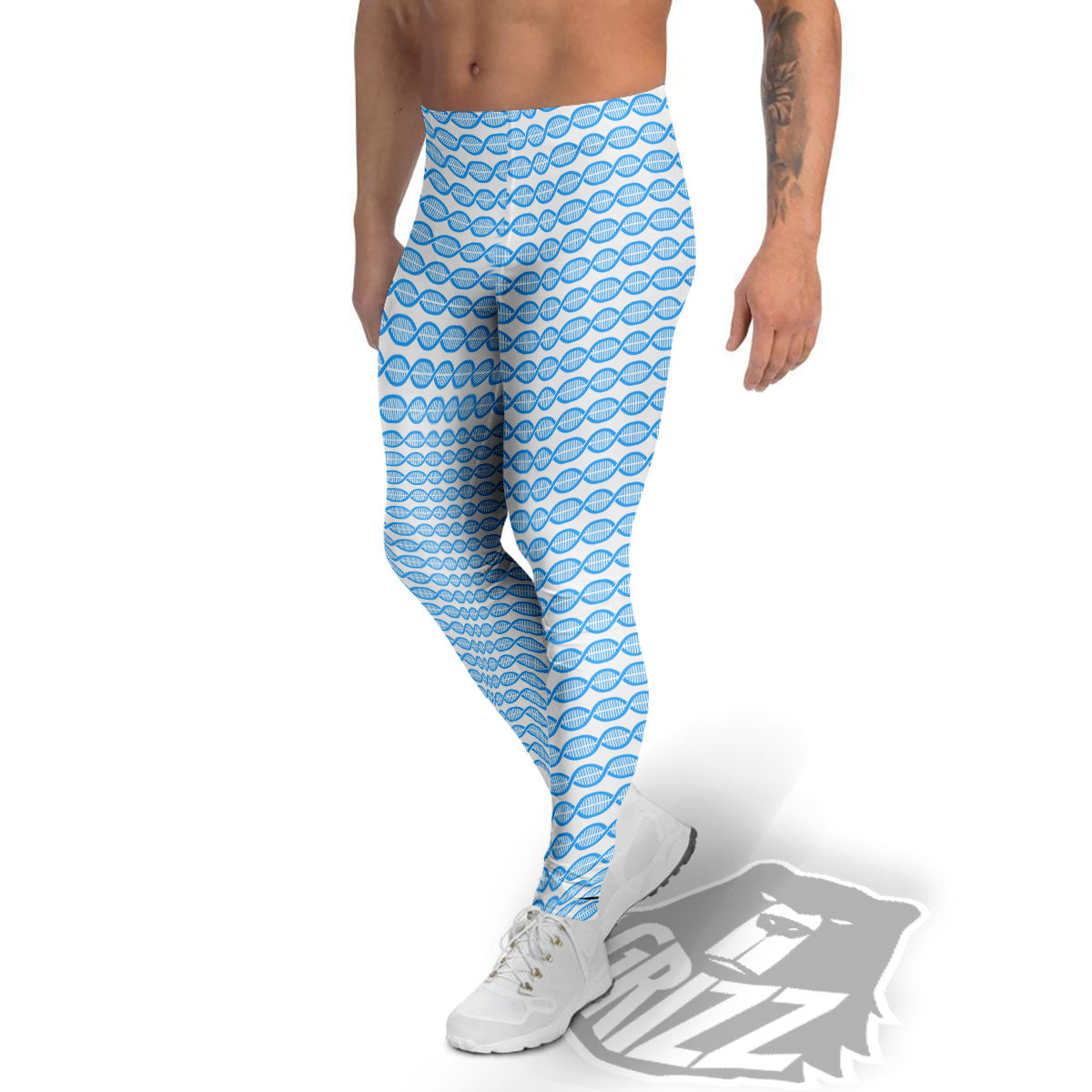DNA White And Blue Print Pattern Men's Leggings-grizzshop