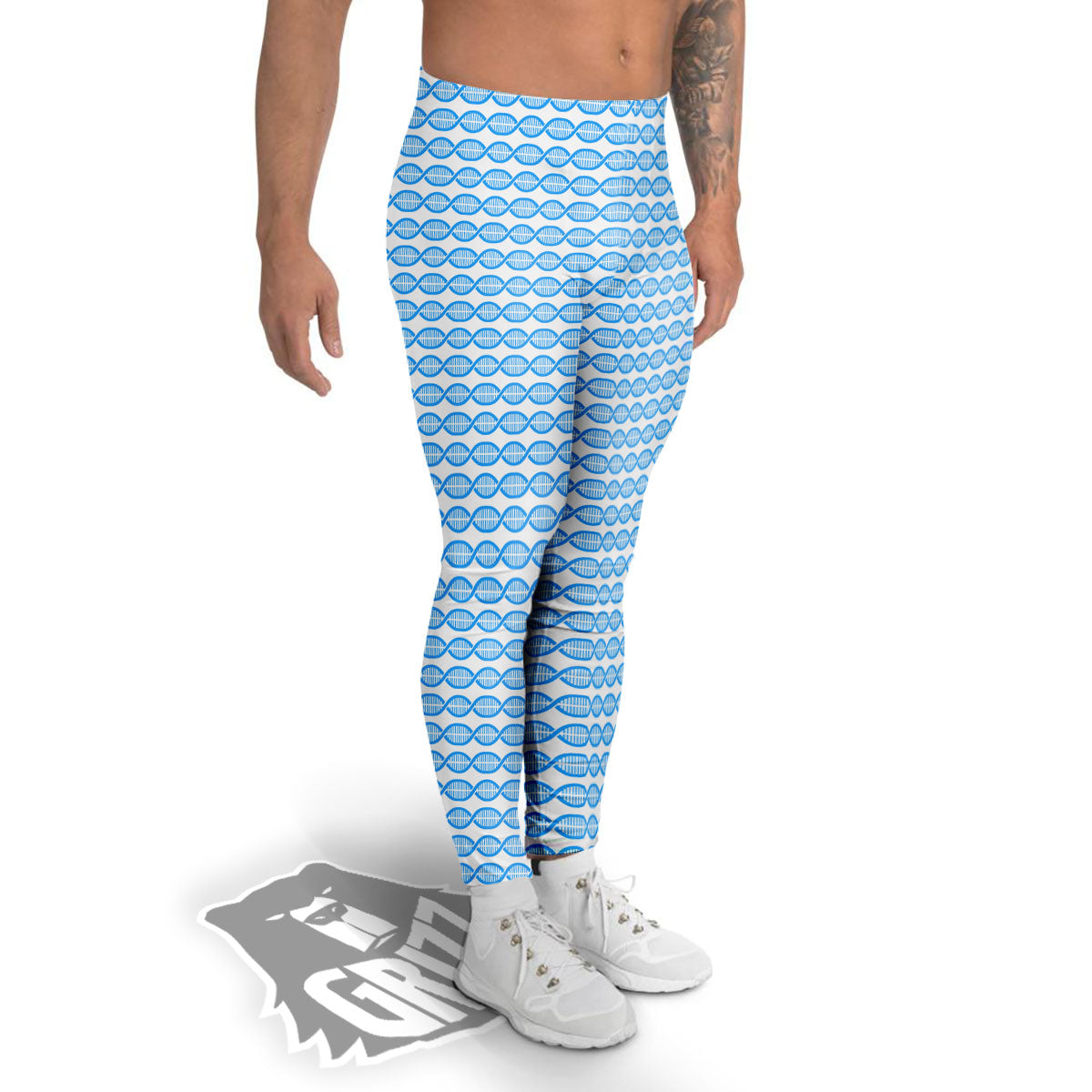 DNA White And Blue Print Pattern Men's Leggings-grizzshop