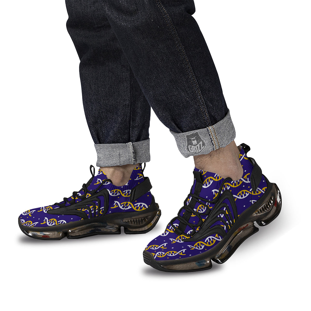 DNA Yellow And White Print Pattern Black Gym Shoes-grizzshop
