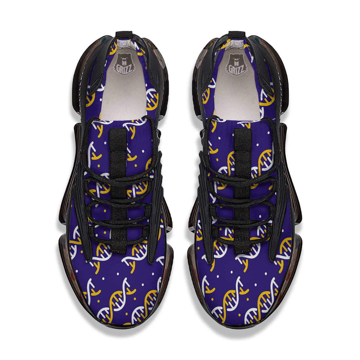 DNA Yellow And White Print Pattern Black Gym Shoes-grizzshop