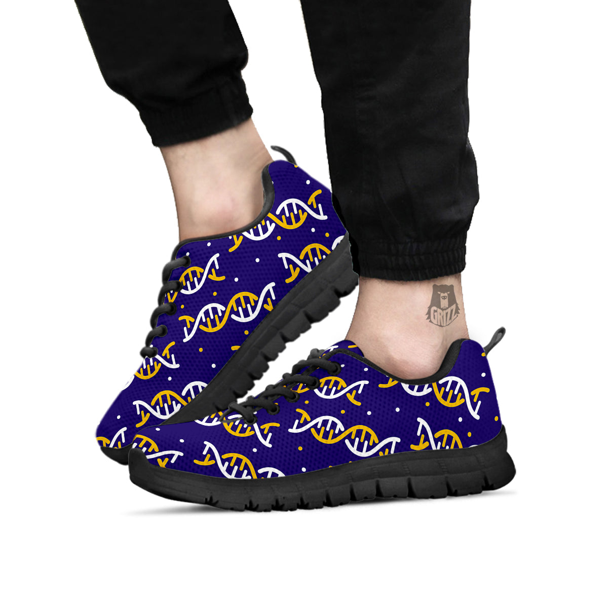 DNA Yellow And White Print Pattern Black Sneaker-grizzshop