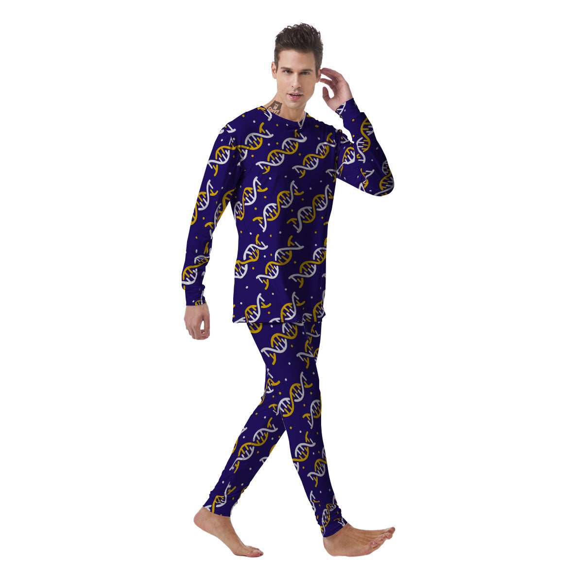 DNA Yellow And White Print Pattern Men's Pajamas-grizzshop