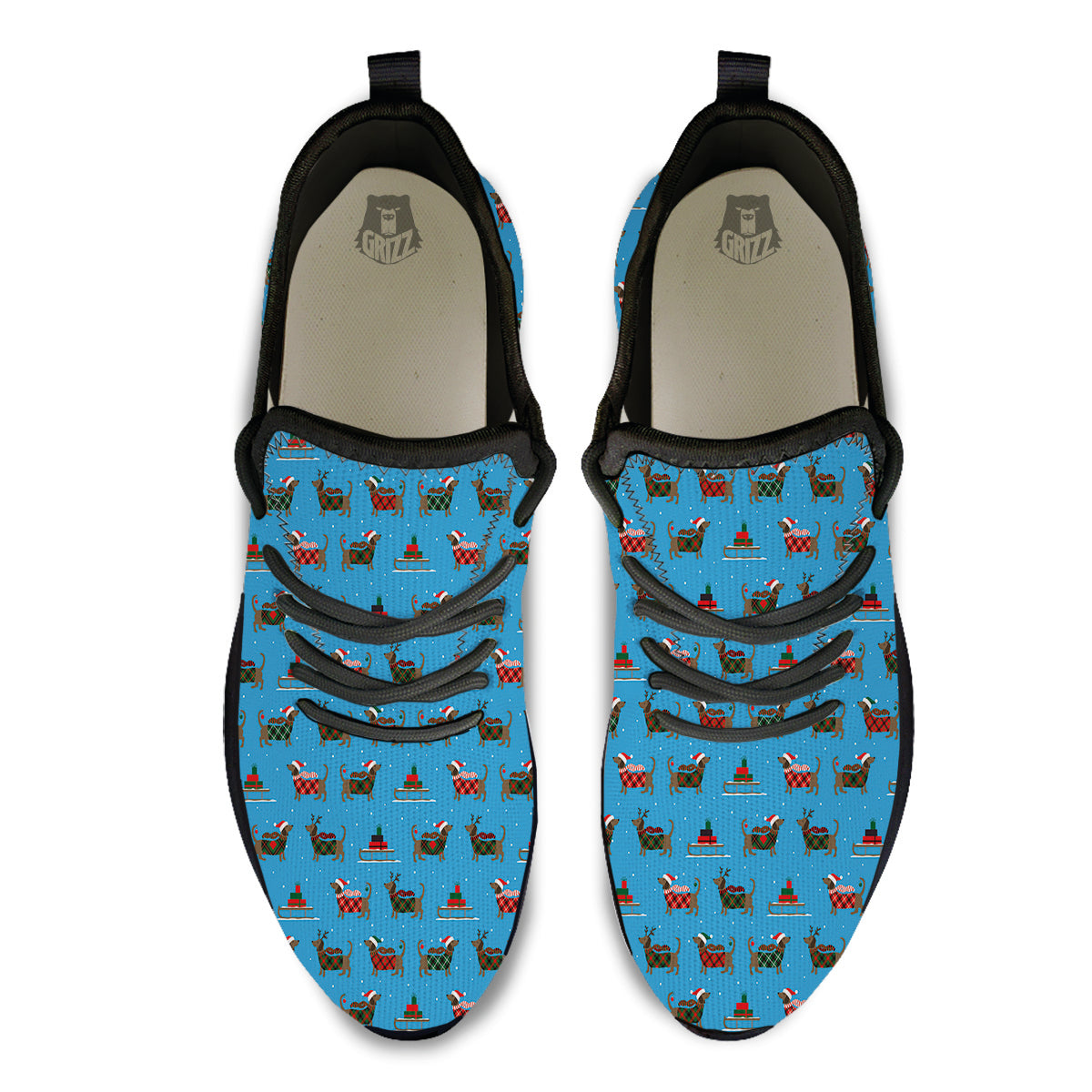Dachshund Christmas Santa Print Black Athletic Shoes-grizzshop