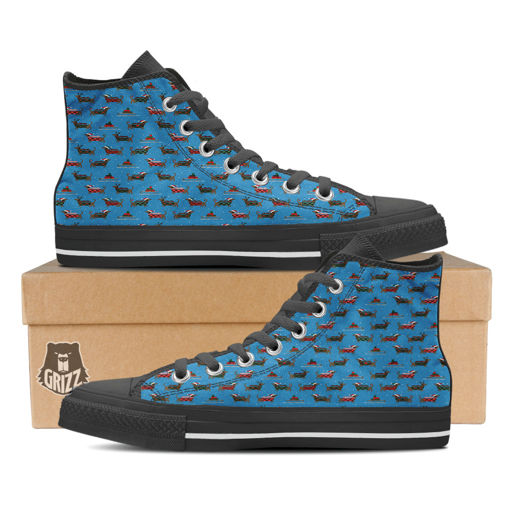 Dachshund Christmas Santa Print Black High Top Shoes-grizzshop