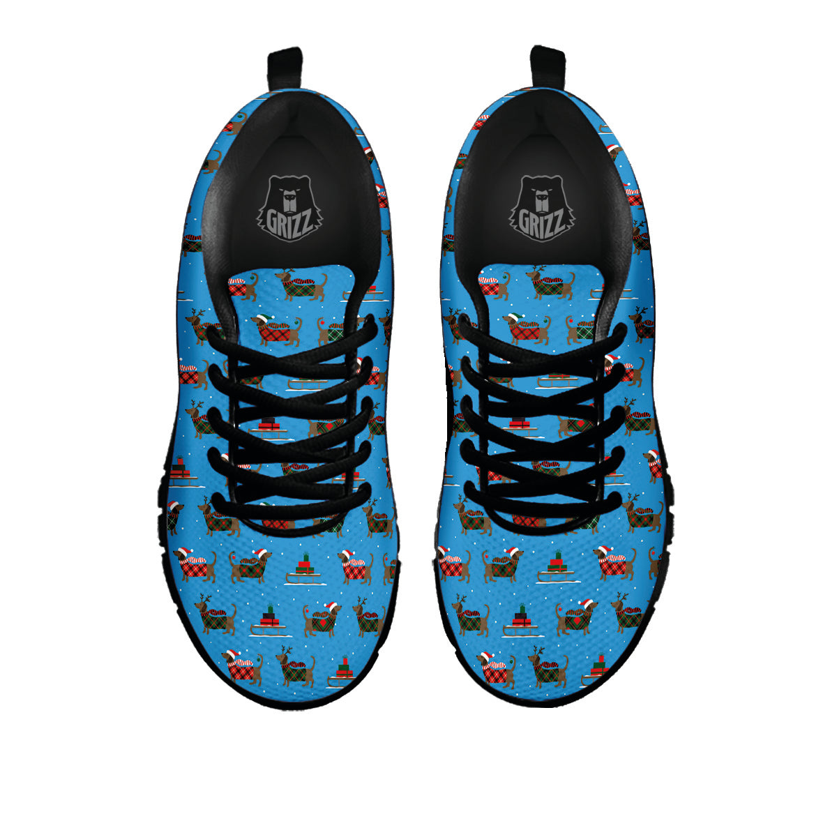 Dachshund Christmas Santa Print Black Sneaker-grizzshop
