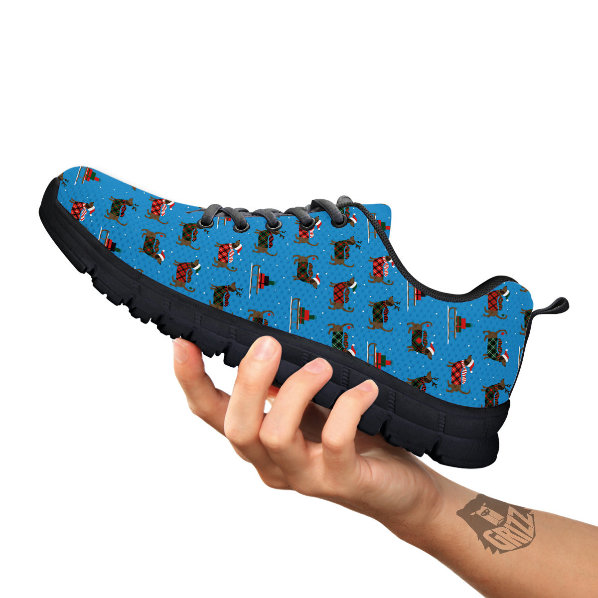 Dachshund Christmas Santa Print Black Sneaker-grizzshop