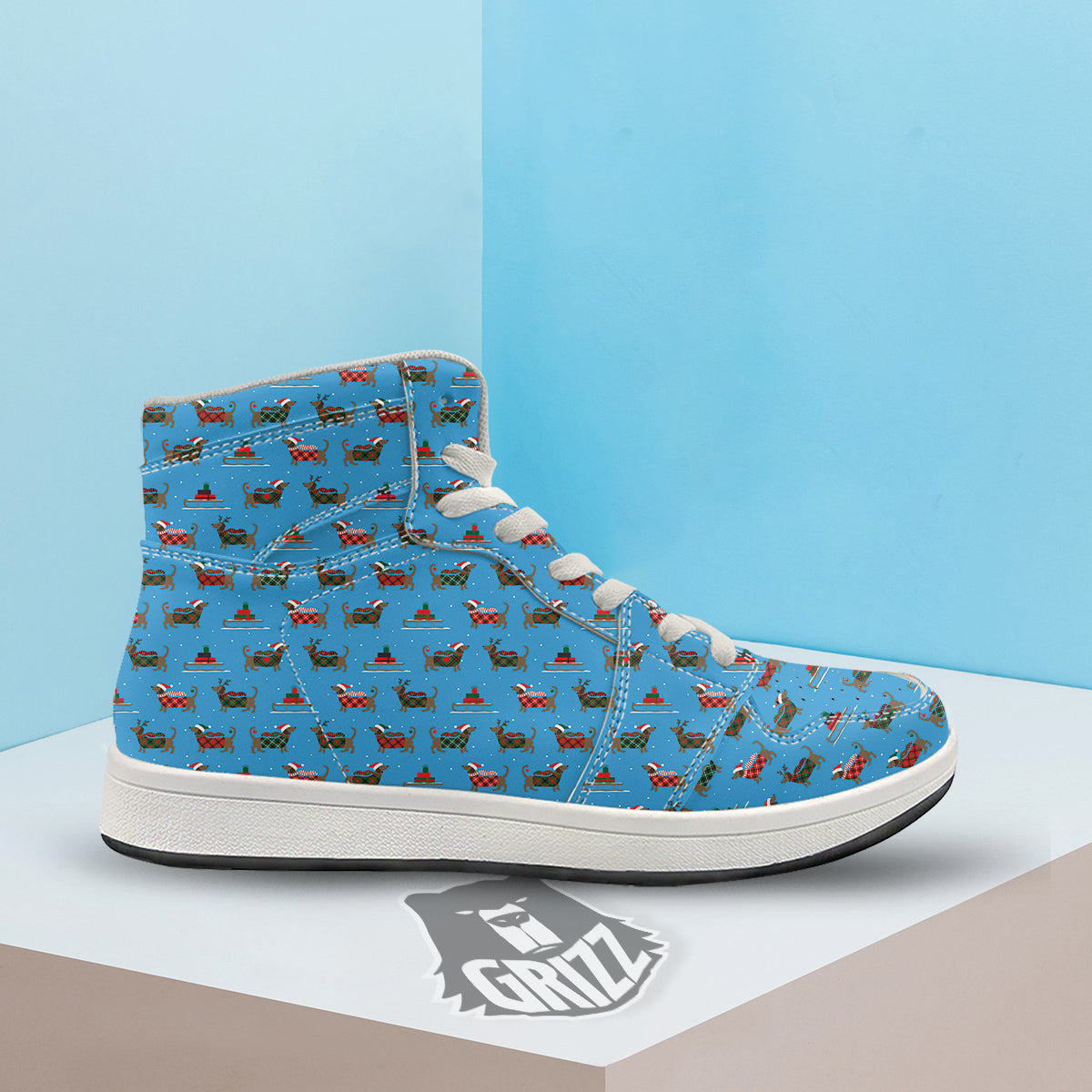 Dachshund Christmas Santa Print High Top Sneakers-grizzshop
