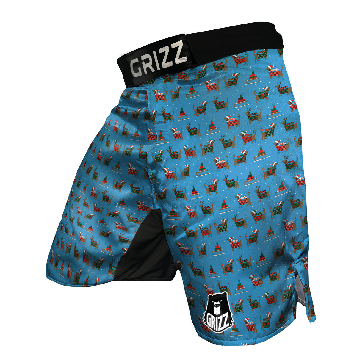 Dachshund Christmas Santa Print MMA Shorts-grizzshop