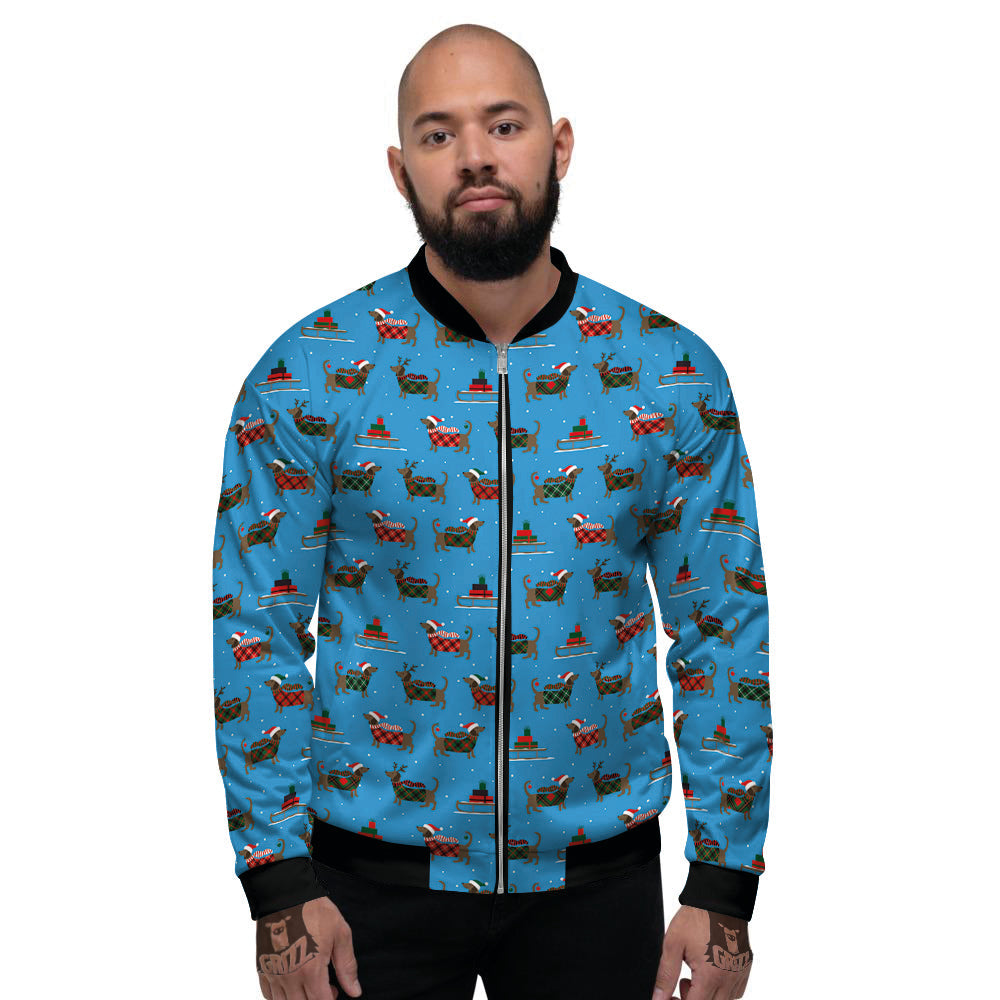 Dachshund Christmas Santa Print Men's Bomber Jacket-grizzshop
