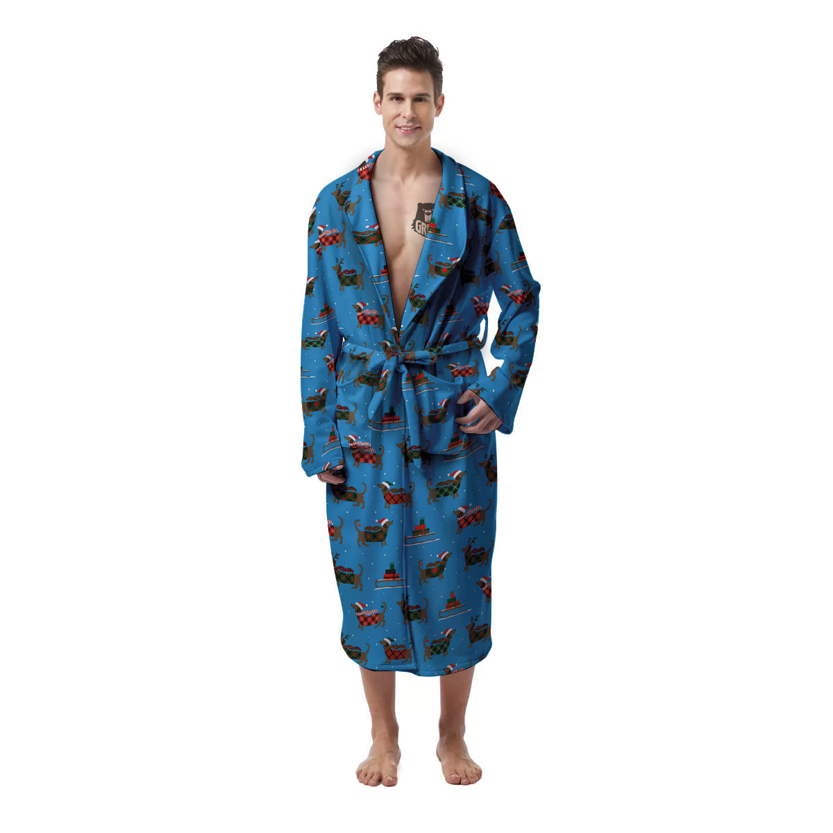 Dachshund Christmas Santa Print Men's Robe-grizzshop