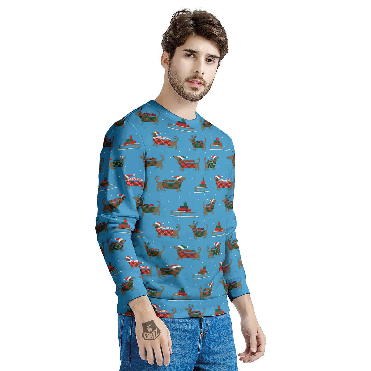 Dachshund Christmas Santa Print Men's Sweatshirt-grizzshop