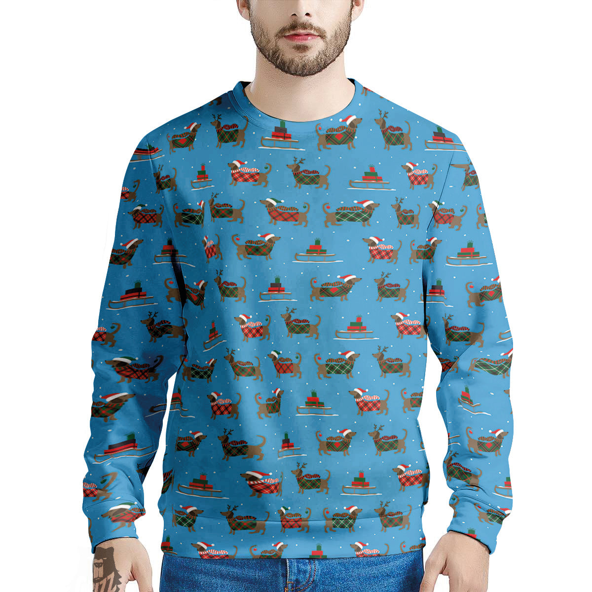 Dachshund Christmas Santa Print Men's Sweatshirt-grizzshop
