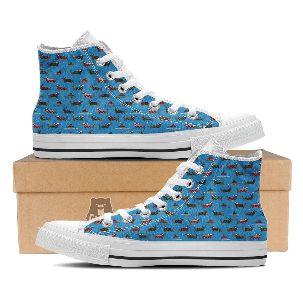 Dachshund Christmas Santa Print White High Top Shoes-grizzshop