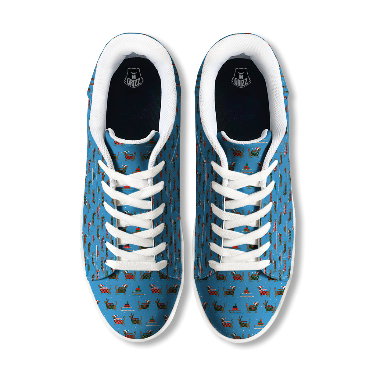 Dachshund Christmas Santa Print White Low Top Sneakers-grizzshop