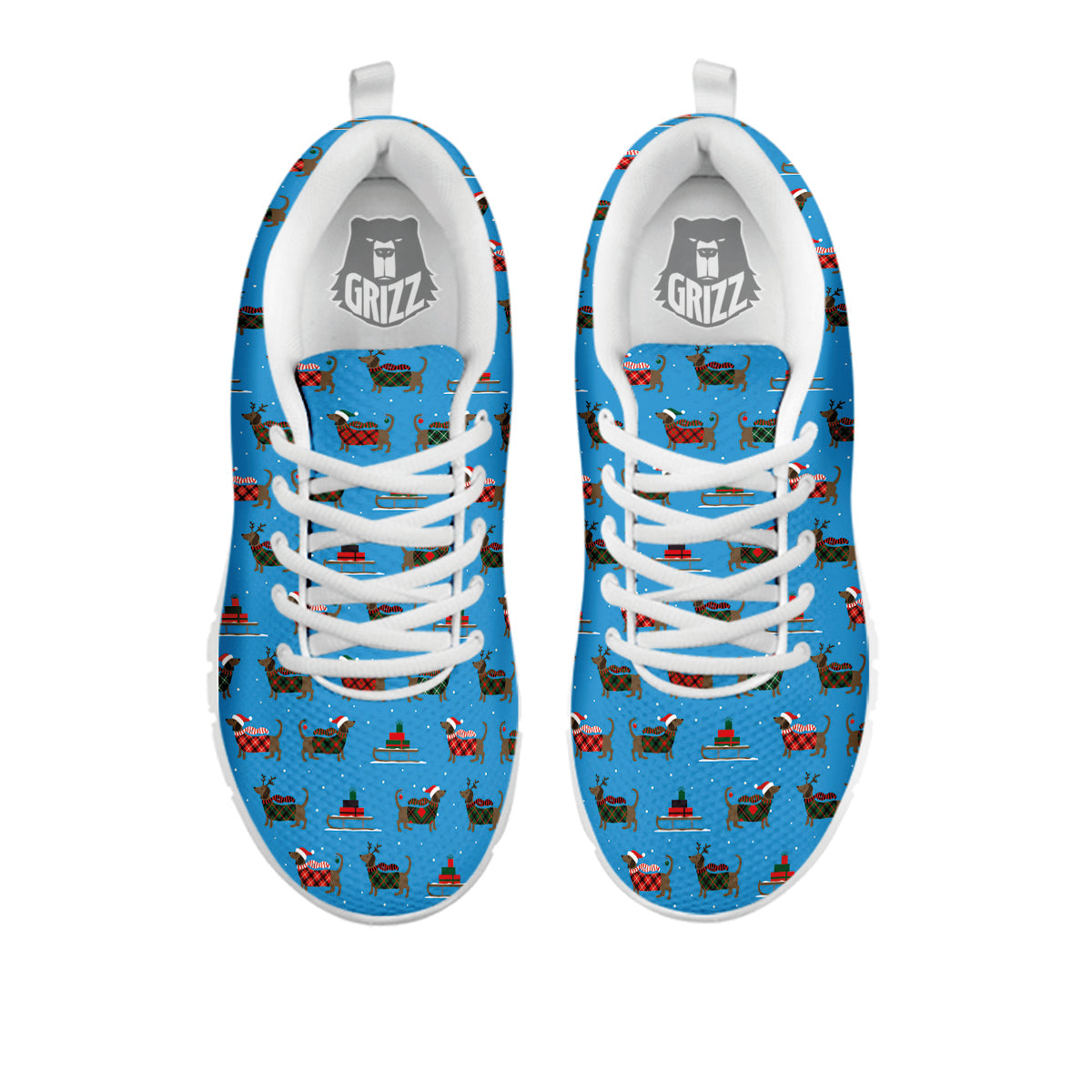 Dachshund Christmas Santa Print White Sneaker-grizzshop