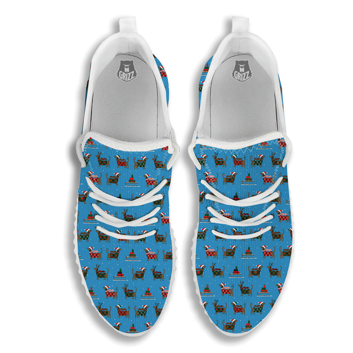 Dachshund Christmas Santa Print White Walking Shoes-grizzshop