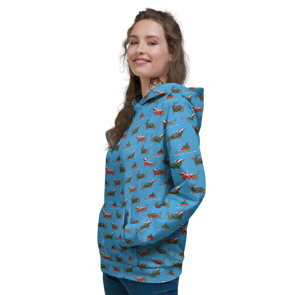Dachshund Christmas Santa Print Women's Hoodie-grizzshop