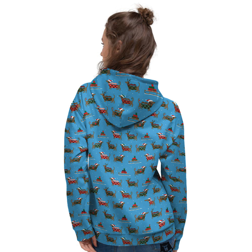 Dachshund Christmas Santa Print Women's Hoodie-grizzshop