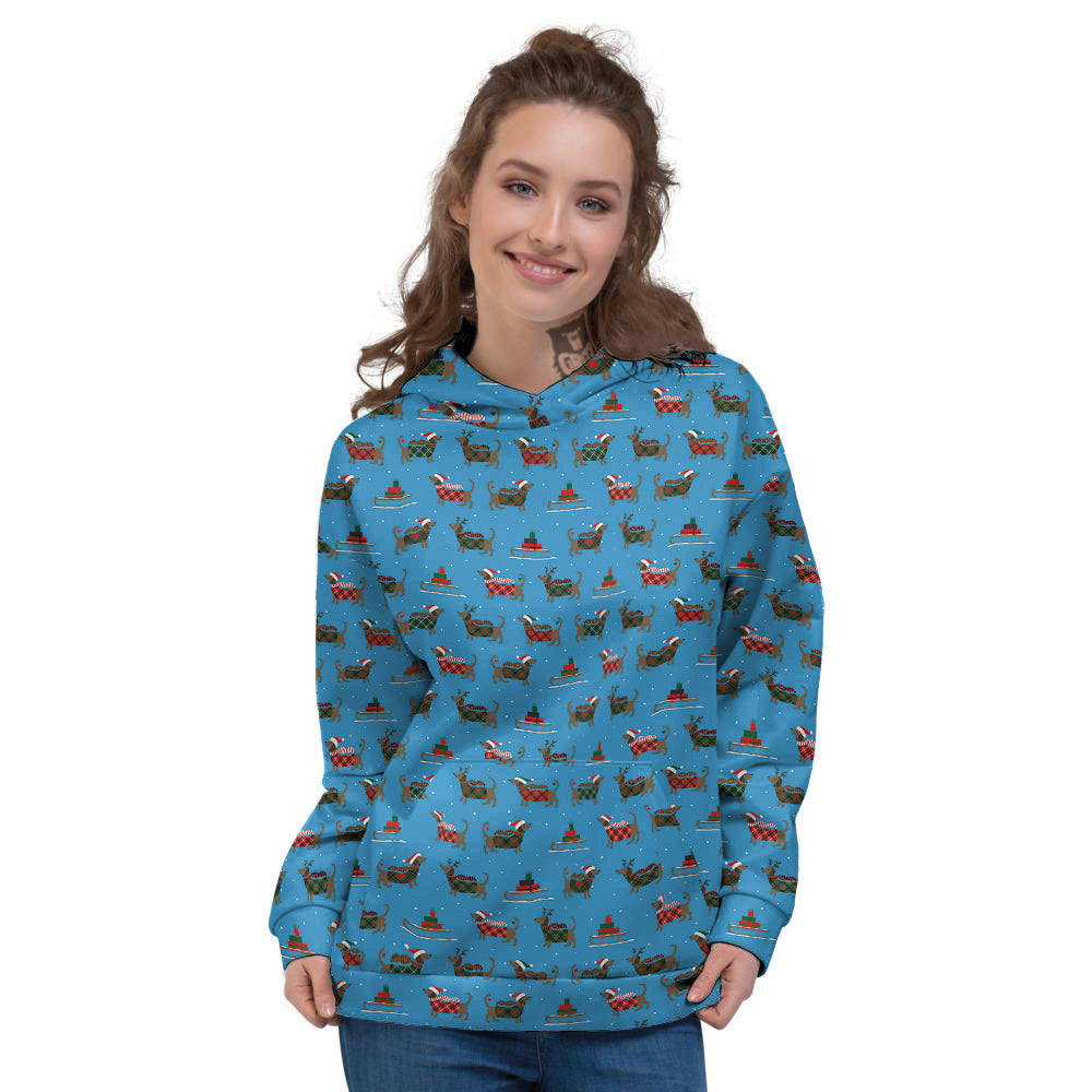 Dachshund Christmas Santa Print Women's Hoodie-grizzshop