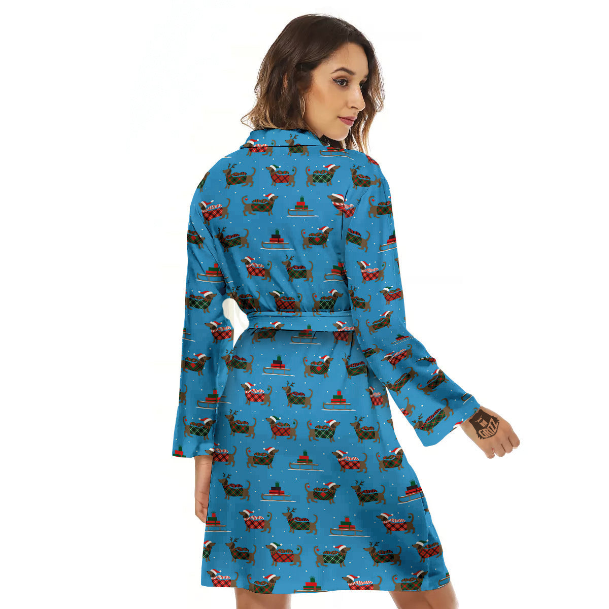 Dachshund Christmas Santa Print Women's Robe-grizzshop