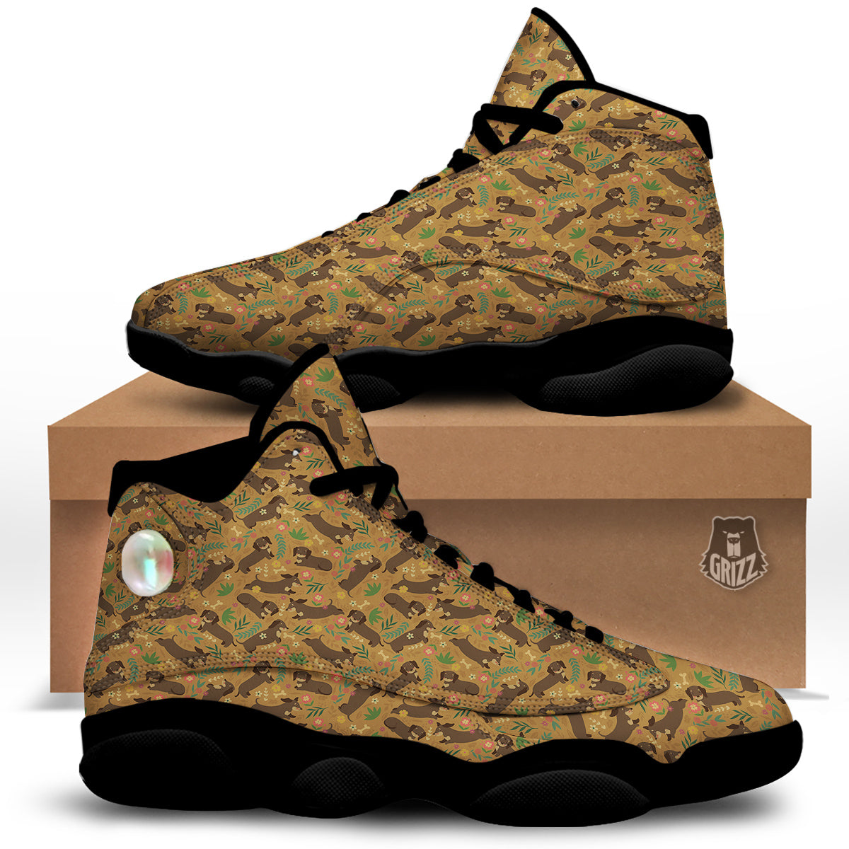 Dachshund Cute Print Pattern Black Basketball Shoes-grizzshop