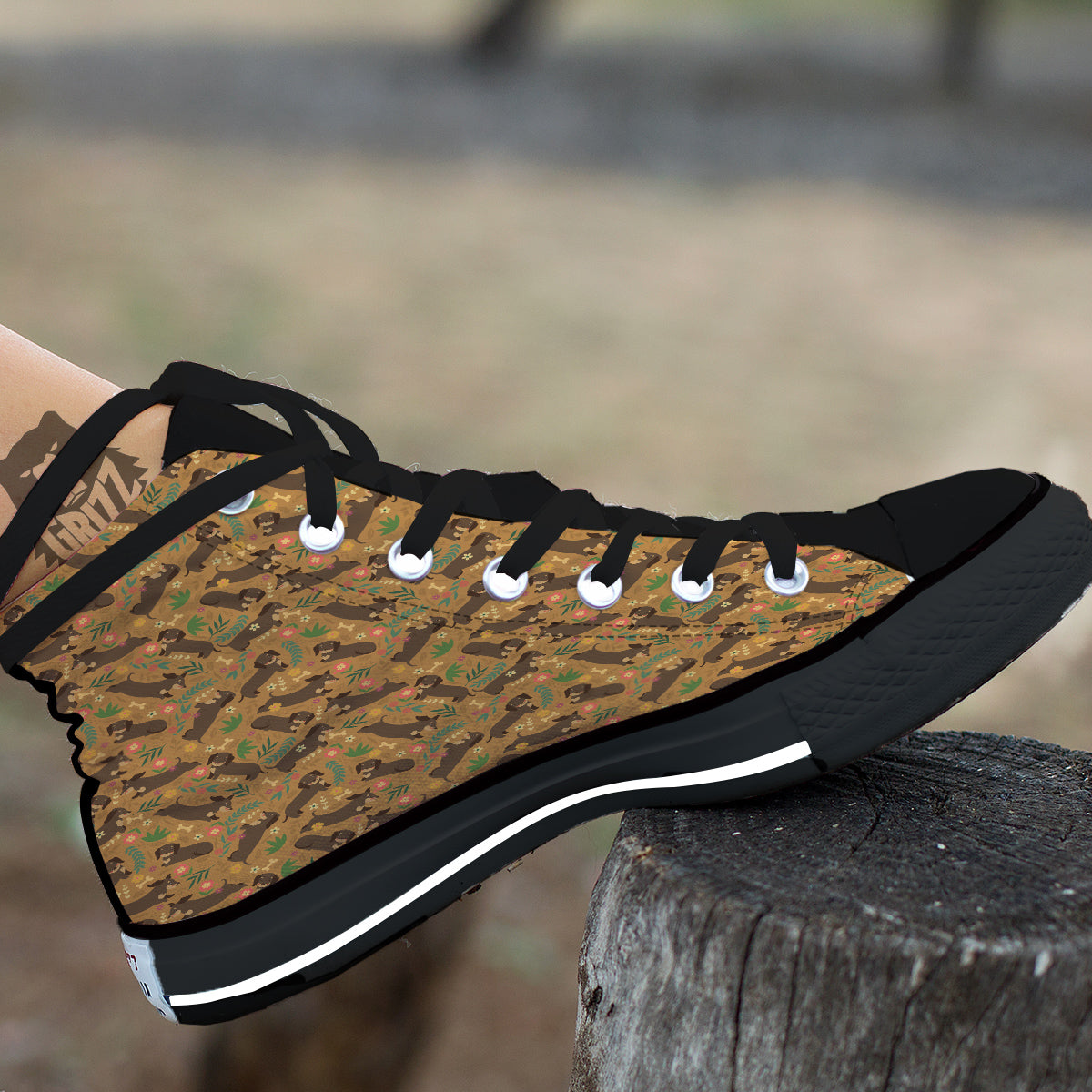 Dachshund Cute Print Pattern Black High Top Shoes-grizzshop