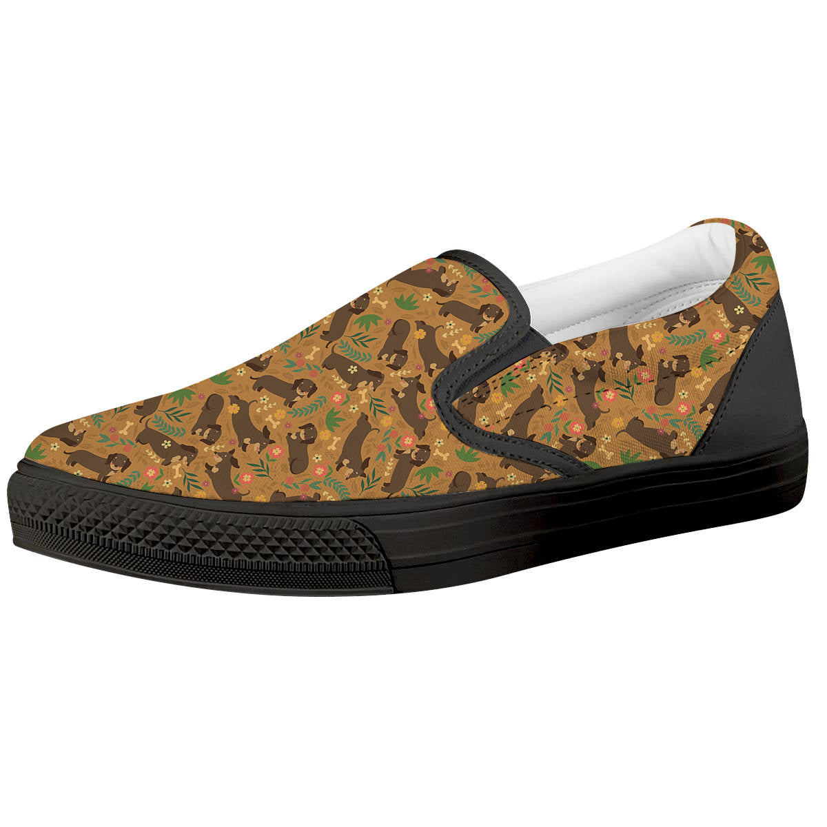 Dachshund Cute Print Pattern Black Slip On Shoes-grizzshop