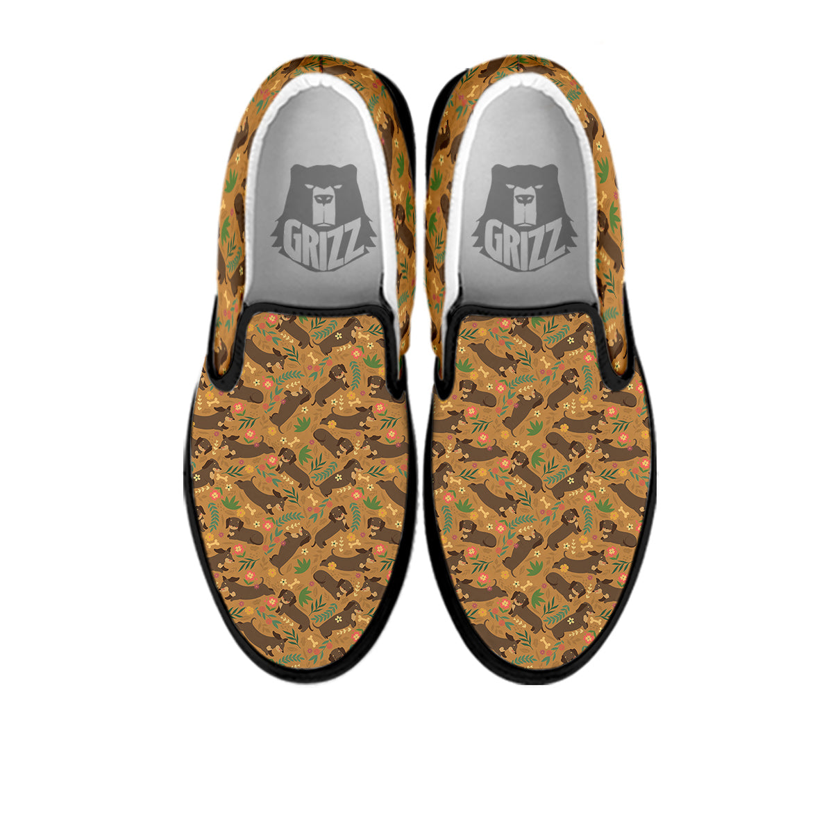 Dachshund Cute Print Pattern Black Slip On Shoes-grizzshop