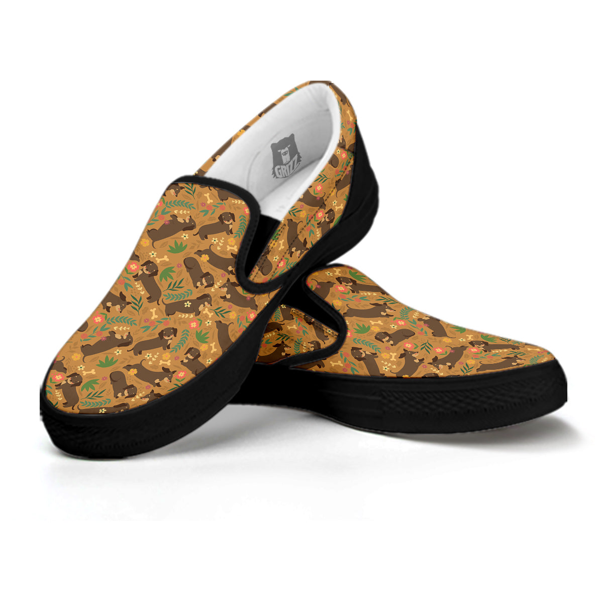 Dachshund Cute Print Pattern Black Slip On Shoes-grizzshop